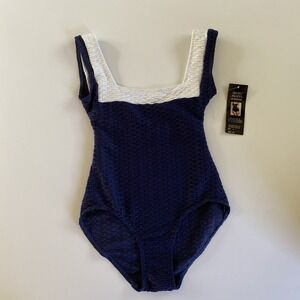 Shore Shapes Womens Navy Blue Textured One Piece Swimsuit Size 8 Nautical